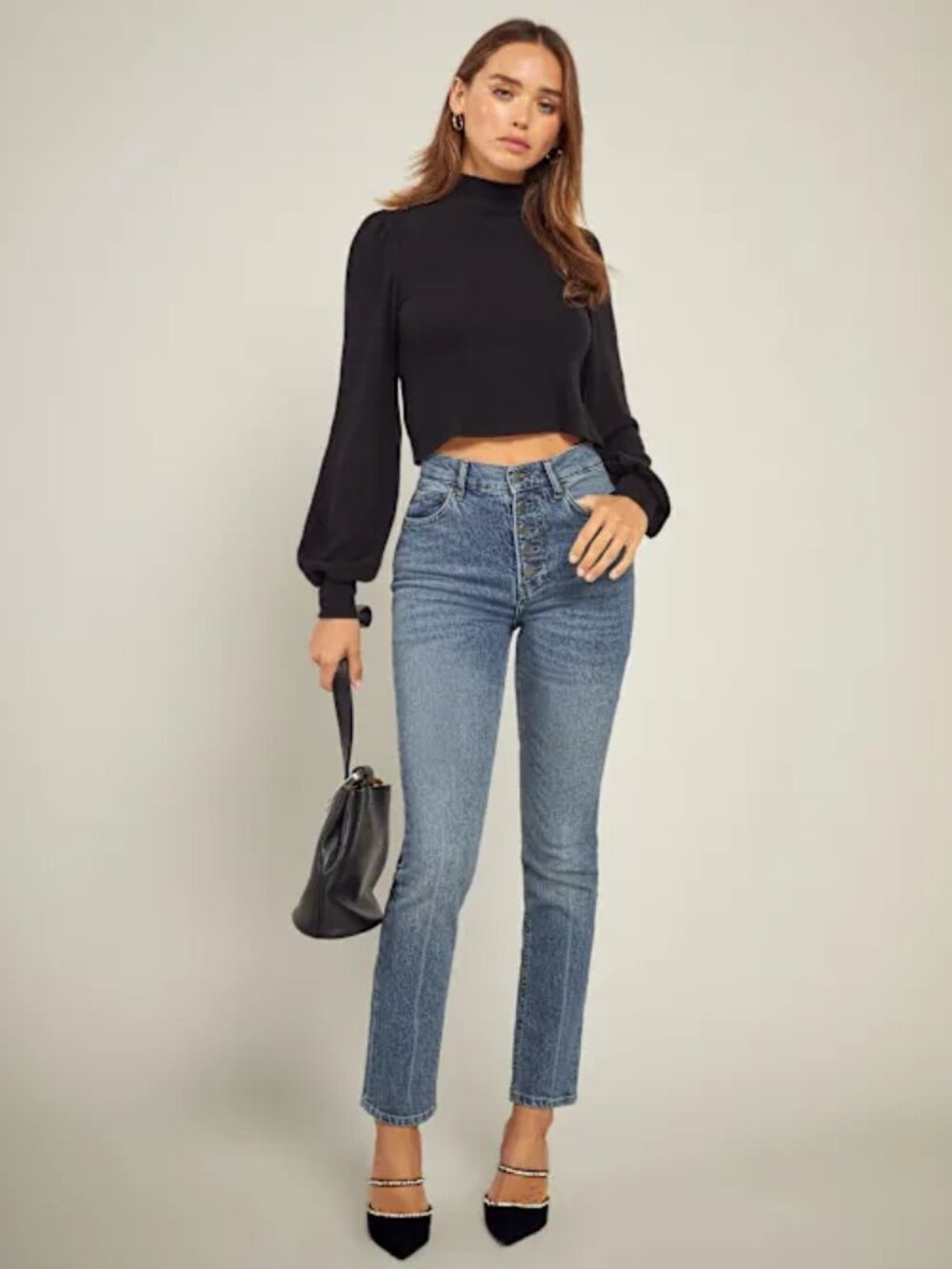 Reformation Liza Button Fly High Rise Straight Jeans - Color: Blue - Size: 30